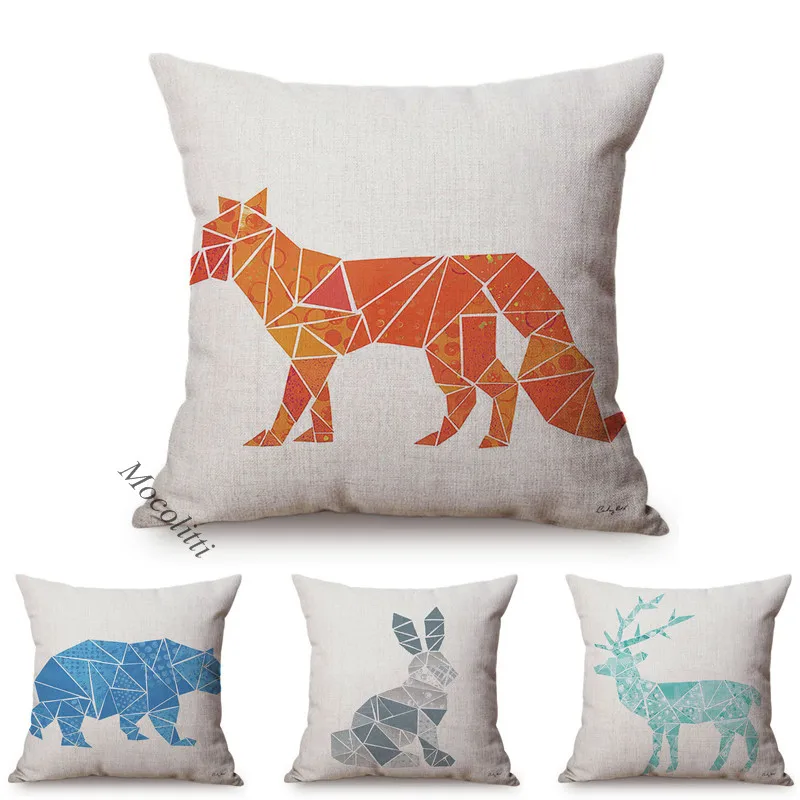 

Простота геометрические украшения для дома в виде животных диван-Подушка Чехол с кроликом и оленем медведь лиса Стиль из хлопка и льна квадратный чехол для подушки