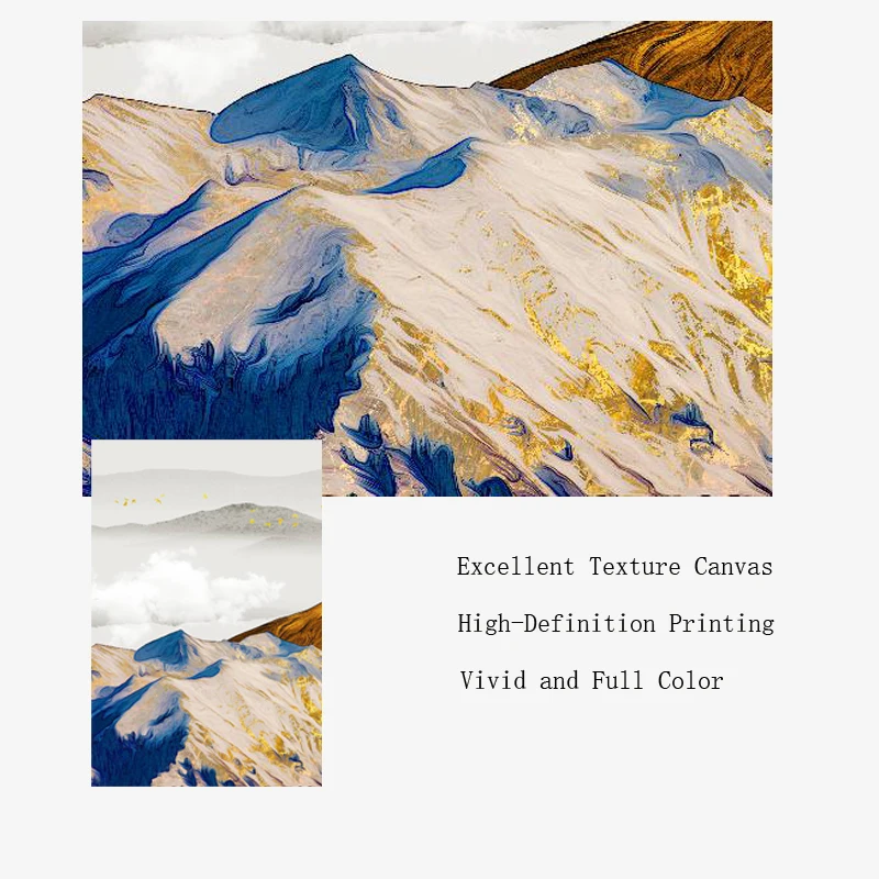 Китайский постер и холст с изображением облачного ландшафта Золотой горы для тройного украшения дома.