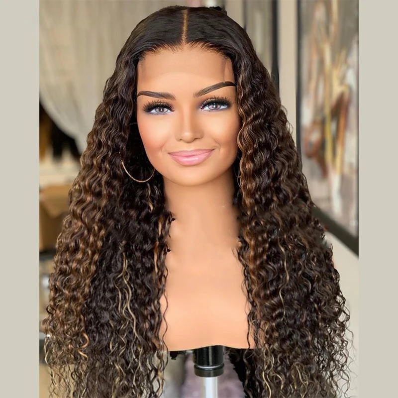 

180% Brown Remy Ombre Blonde Kinky Curly 13X6 Lace Front Human Hair Wigs For Black Women Natural Hairline Brazilian Highlight