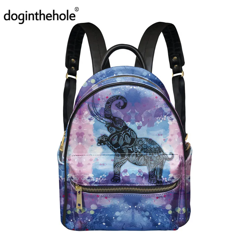 

Doginthehole Bohemian Vintage Women Soft Leather Backpack Elephant Print Graffiti Style Casual Street Knapsack For Ladies Bolsa