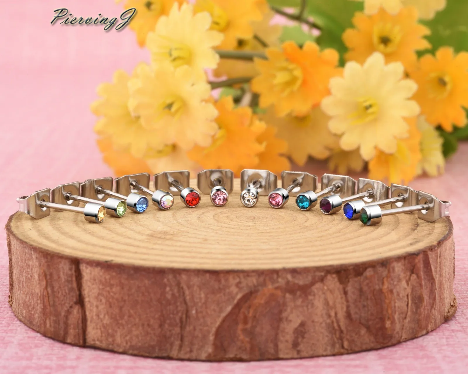 Серьги гвоздики из нержавеющей стали с фианитом 2 5 мм 12 пар|Серьги-гвоздики| |