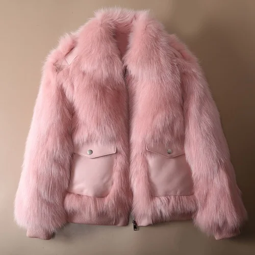 pink OFTBUY зимняя куртка женская повседневная куртка из натурального меха Толстая теплая уличная верхняя одежда из натурального Лисьего меха корейская модная одежда с карманами - Цвет: pink