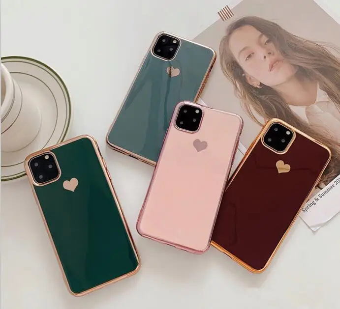 

Luxury Electroplated Love Heart Phone Case for Iphone 12 11 case Soft Tpu Silicone Case for Iphone xr X Xs Max 7 8 Plus Cover