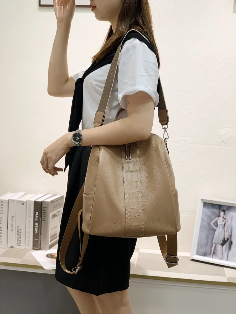 

Leather Backpack 2021 new fashion women's double shoulder bag large capacity leather natural single shoulder bag