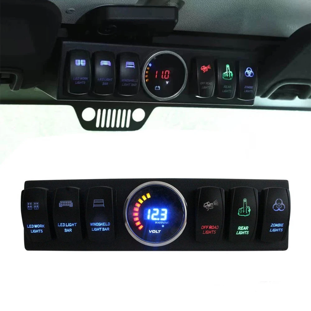 Панель управления 6 Gang Rocker Switch Panel Wrangler JK панель Sytem с цифровым дисплеем измеритель