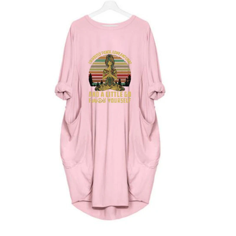

2020 Fashion T-Shirt For Women Pocket I'm Mostly Peace Love Happiness Retro Buddha Namaste Tshirt Tops Graphic Tees Women