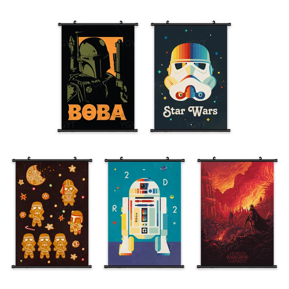

Canvas Printed Star Wars Picture Wall Artwork Fight Darth Vader Master Painting Plastic Hanging Scrolls Poster Home Decoration