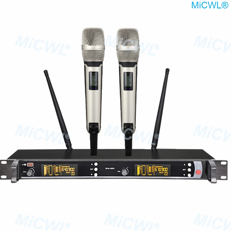 Настоящий MiCWL SKM9000 2 ручной сценический караоке беспроводной микрофон система UHF Регулируемый Champaign Gold Ограниченная серия