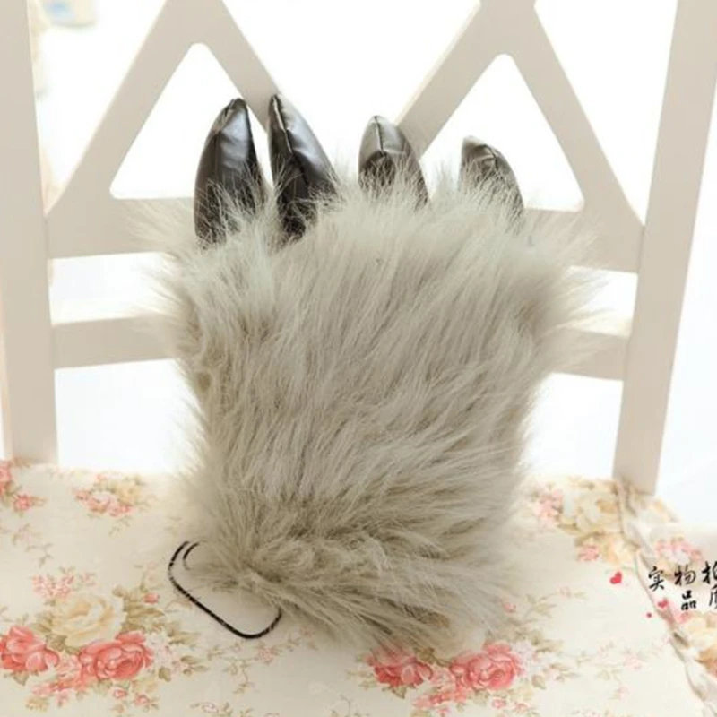 

Faux Fur Bear Wolf Werewolf Paw Gloves Funny Winter Furry Animal Claw Mitts Halloween Christmas Cosplay Costume Party for C6UD