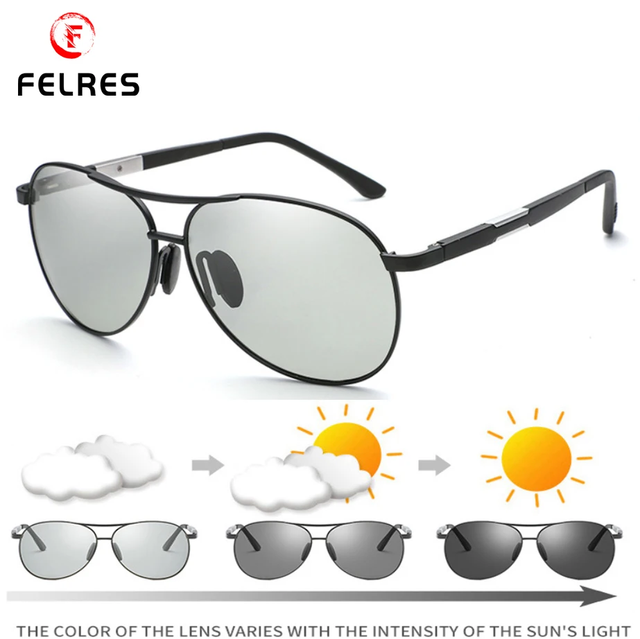 

FELRES Men Metal Frame Photochromic Polarized Sunglasses Full Frame Oval Eyewear Outdoor Driving Fishing Glasses F6695