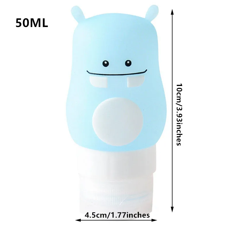 50ML Blue Hippo 1 шт., милая эмульсия с мультяшными животными, многоразовая бутылка, силиконовый Портативный косметический контейнер для шампуня, косметические бутылки для путешествий - Цвет: 50ML Blue Hippo