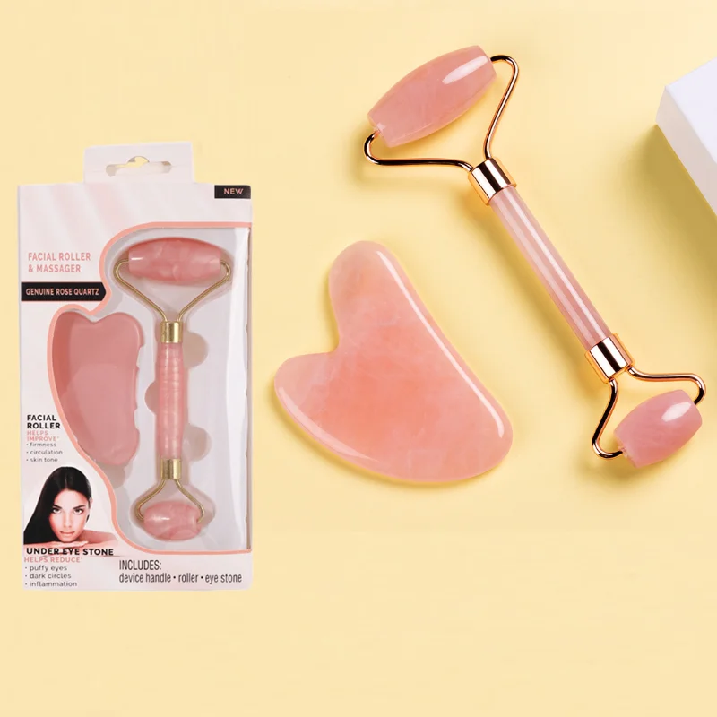 

2pcs Natural Jade Gua Sha Massager Tool Sets For Face Gouache Scraper Roller Set Beauty Health Facial Skin Care Massage Tools