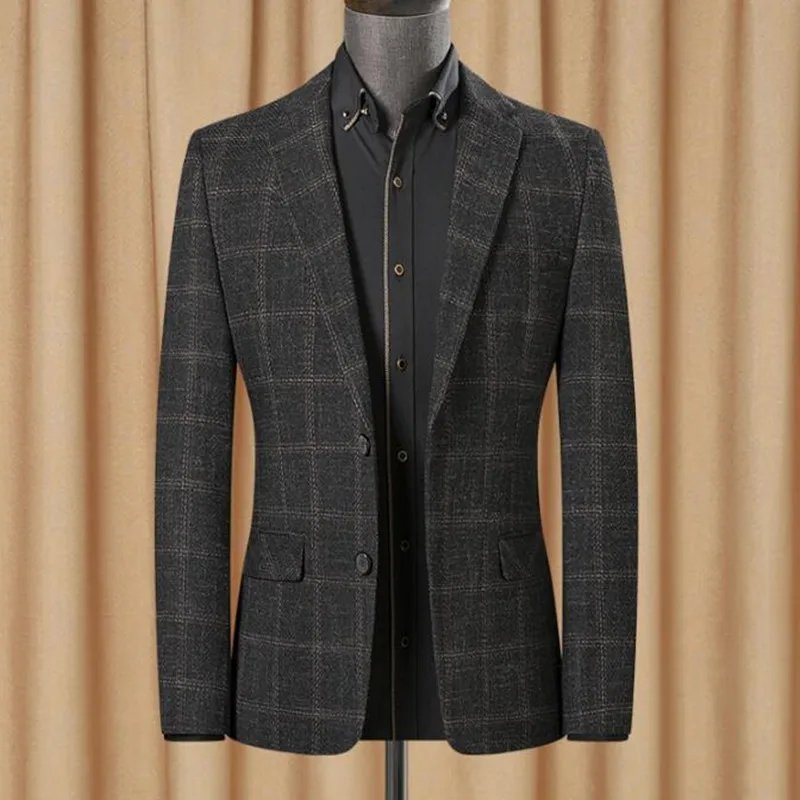 

Men's High Quality Blazer Striped Jacket Elbow Patch Blazer Tweed Blazers Coat Business Casual Overcoat M-4XL