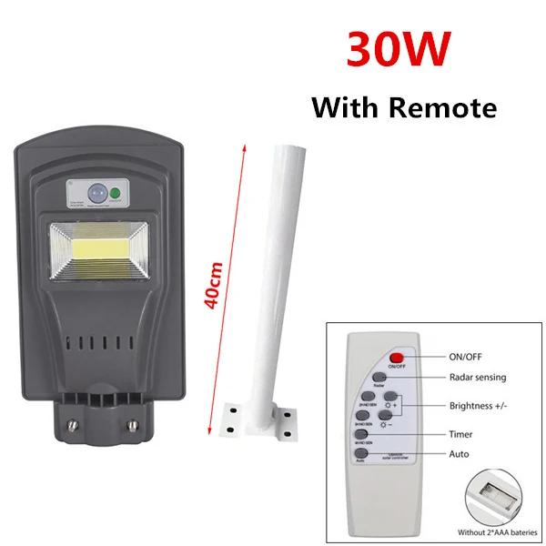 30W with Remote Солнечный уличный светильник 30 Вт 60 90 Вт светодиодный настенный светильник водонепроницаемый открытый радар движения для сада двора прожектор солнечный светильник s с полюсом - Испускаемый цвет: 30W with Remote