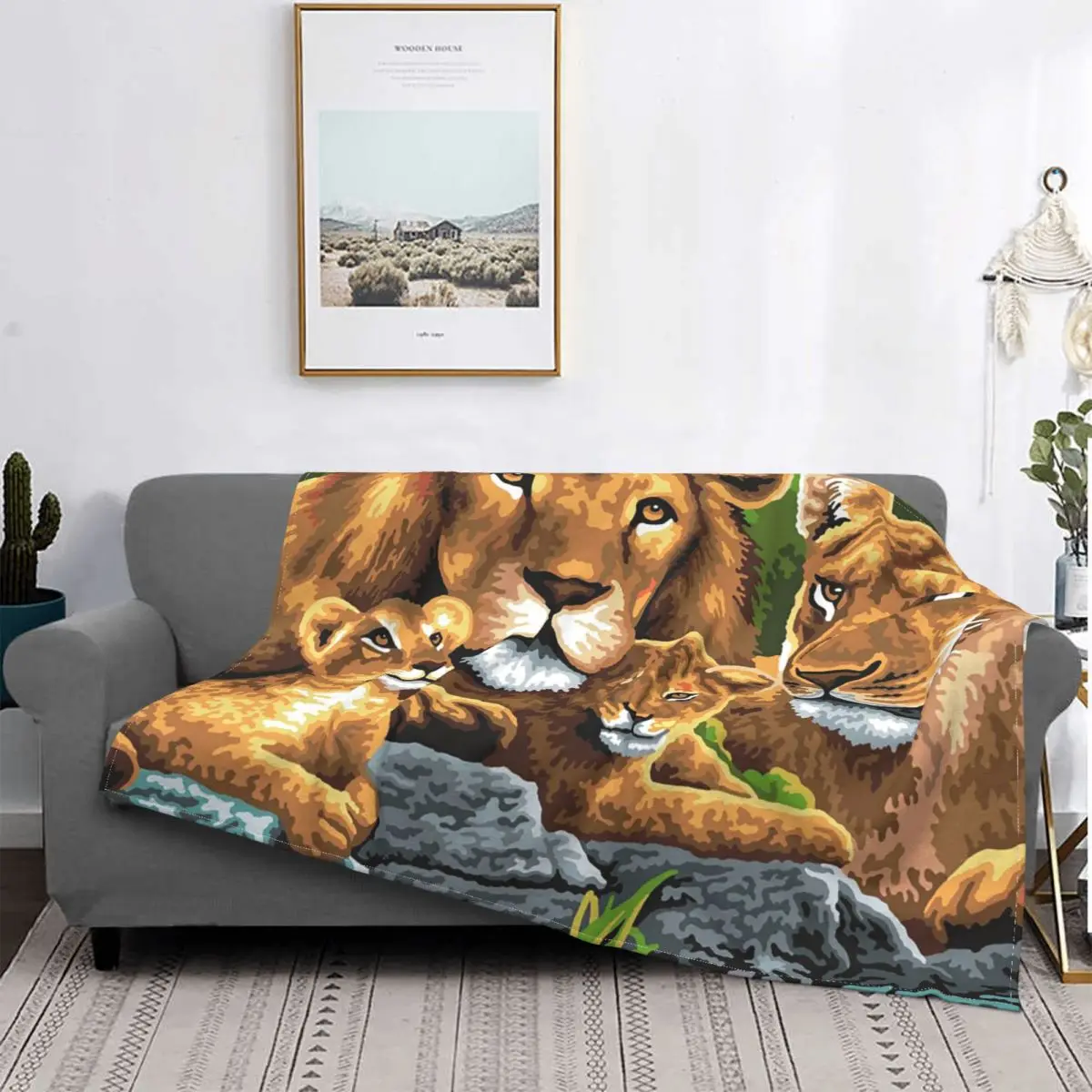 

Одеяла с принтом льва, портативные мягкие дорожные одеяла для семьи, с бархатным принтом, для постельного белья