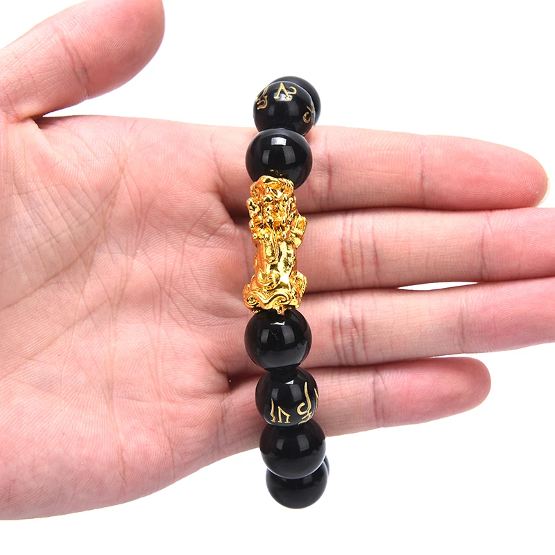 Браслет унисекс из обсидиана с бусинами мужской и женский браслет черного золота