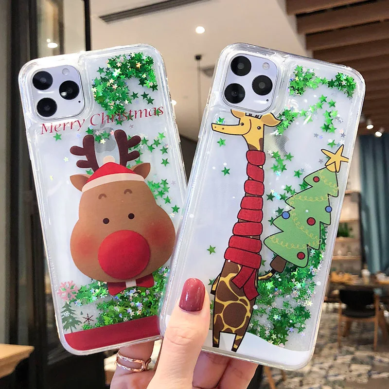 Luxury Christmas Tree Gift Silicon Phone Case For iPhone X XS Liquid quicksand Capa 8 7 6 6S Plus Santa Claus Star Cover | Мобильные