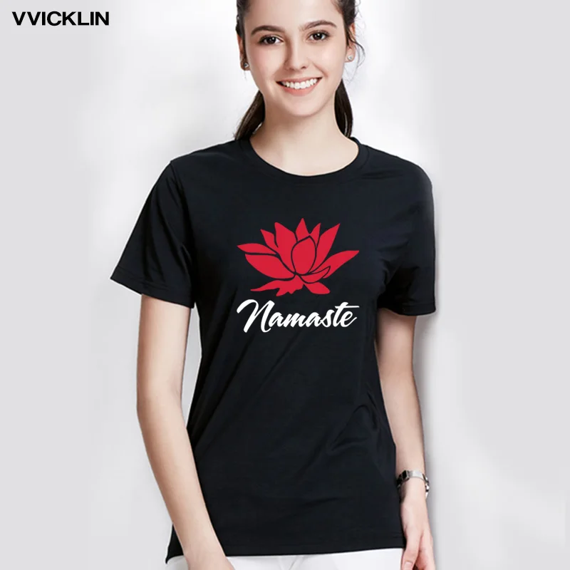 

Summer Women NAMASTE Lotus Flowe Letters Print tshirt Casual Cotton Short Sleeve Funny t shirt For Girl Top Tee Drop Ship