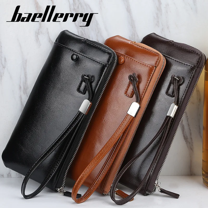 

Baellerry Classic Unisex Wallets Long Card Holder Male Purse Quality Zipper Large Capacity Big Leather Zipper Business Wallet