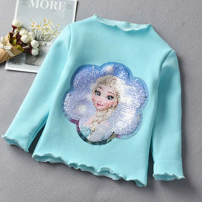 G Plus velvet Модные детские футболки принцессы Эльзы и Анны с блестками; сезон осень-зима; бархатные весенние детские футболки для девочек; топы - Цвет: G Plus velvet