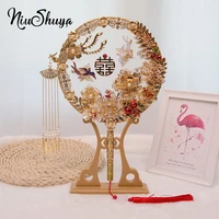 niushuya retro chinese bride marriage round silk fan chinese traditional wedding bouquet hand holders fans