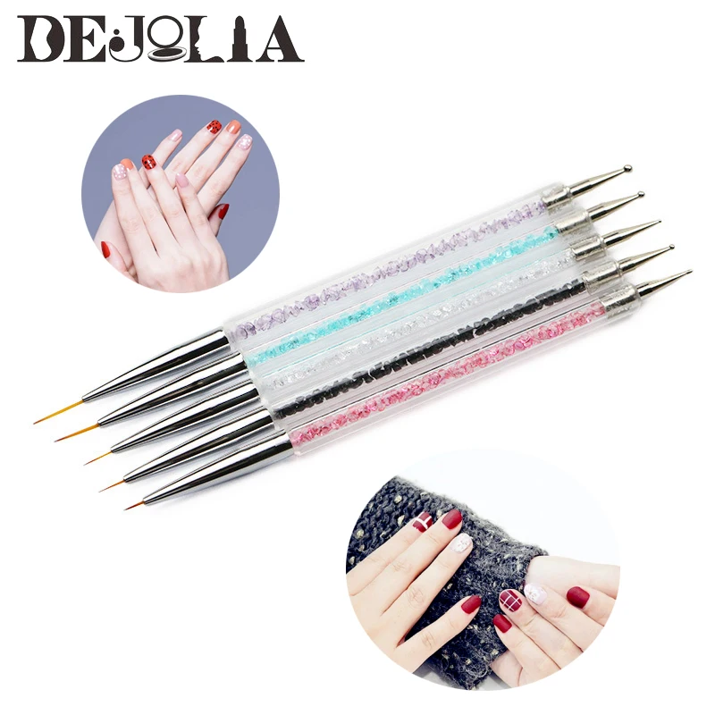 

5PCS Fashion Nail Liner Brushes Set Double-ended Acrylic Nails Painting Pencil Nail Polish Lines Brush Design Dotting Tools