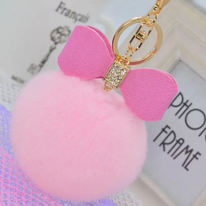 7 см меховой помпон брелок Стразы бант Настоящий мех кролика мяч сумка