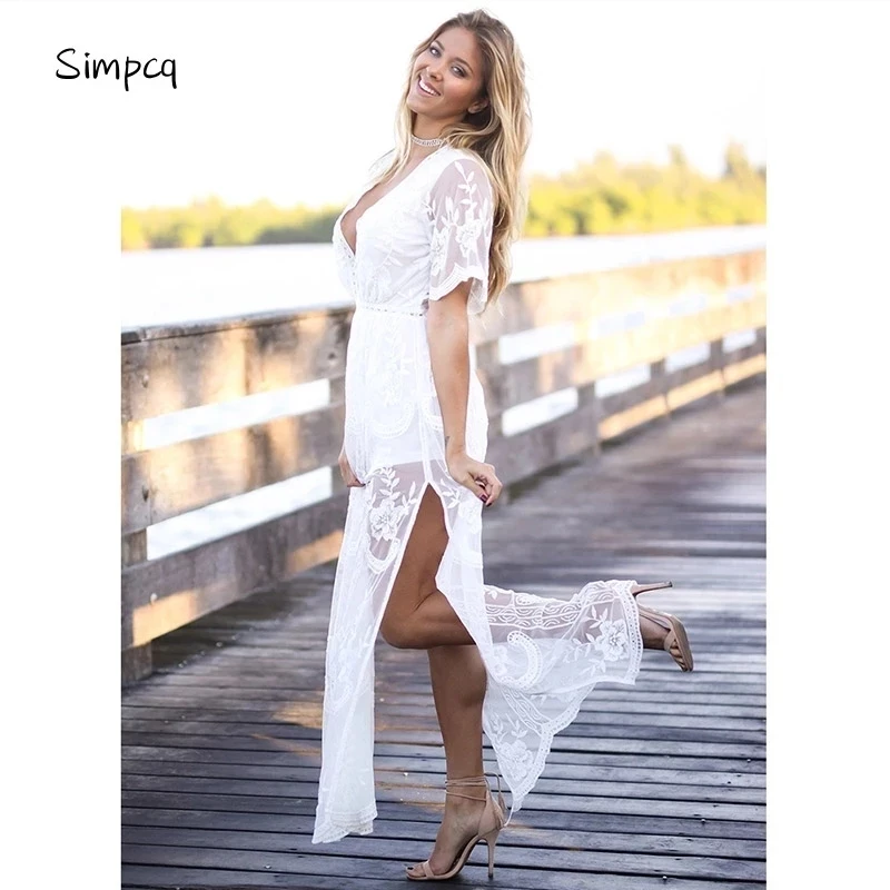 

V-neck Solid Short Ankle-length Empire Regular Special Offer Rushed Vestidos De Fiesta Maxi Dress Robe Charm Women Lace