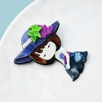 wulibaby acrylic wear hat girl brooches for women designer adorable figure lady party office brooch pin gifts