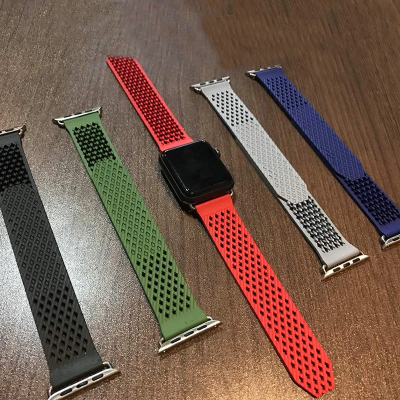 Без пряжки дизайн спортивный силиконовый ремешок для Apple Watch Series 4 3 2 1 мягкий ремешок замена Браслет для iWatch 44mm42mm 40mm38mm