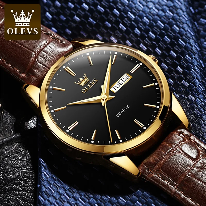 

2022 New OLEVS Mens Watches Top Brand Leather Chronograph Waterproof Sport Automatic Date Quartz Watch For Men Relogio Masculino