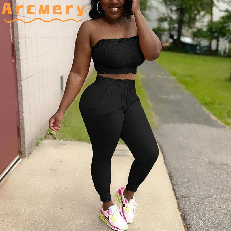 

2 Pieces Pants Sets Women Sleeveless Short Tube & Bodycon Skinny Pants