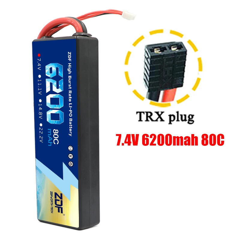 2S6200mah TRX plug ZDF Lipo Аккумулятор 7,4 V 11,1 V 14,8 V 5200mah 6200mah Hardcase 2S 3S 4S 80C 160C 1/10 1/8 весы для Traxxas Slash 4x4 RC автомобилей лодки - Color: 2S6200mah TRX plug