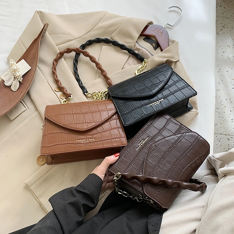 

OLSITTI Shoulder Crossbody Chain Bags For Women 2020 Fashion Stone Pattern Handbags High Quality PU Leather Messenger Chain Bag