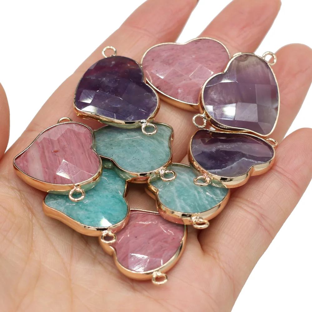 

2021 Fashion New Product Natural Stone Connector Peach Heart Shape Fashion Pendant Jewelry for Jewelry Making Necklace Bracelet