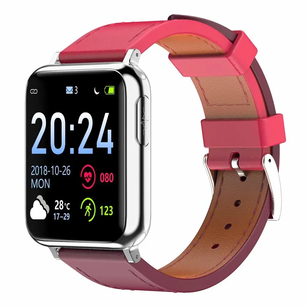 Silver Pink Leather ECG PPG SPO2 Smart Watch with Electrocardiograph ECG Display Heart Rate Blood Pressure Monitor Waterproof Smartwatch Men Women - Цвет: Silver Pink Leather