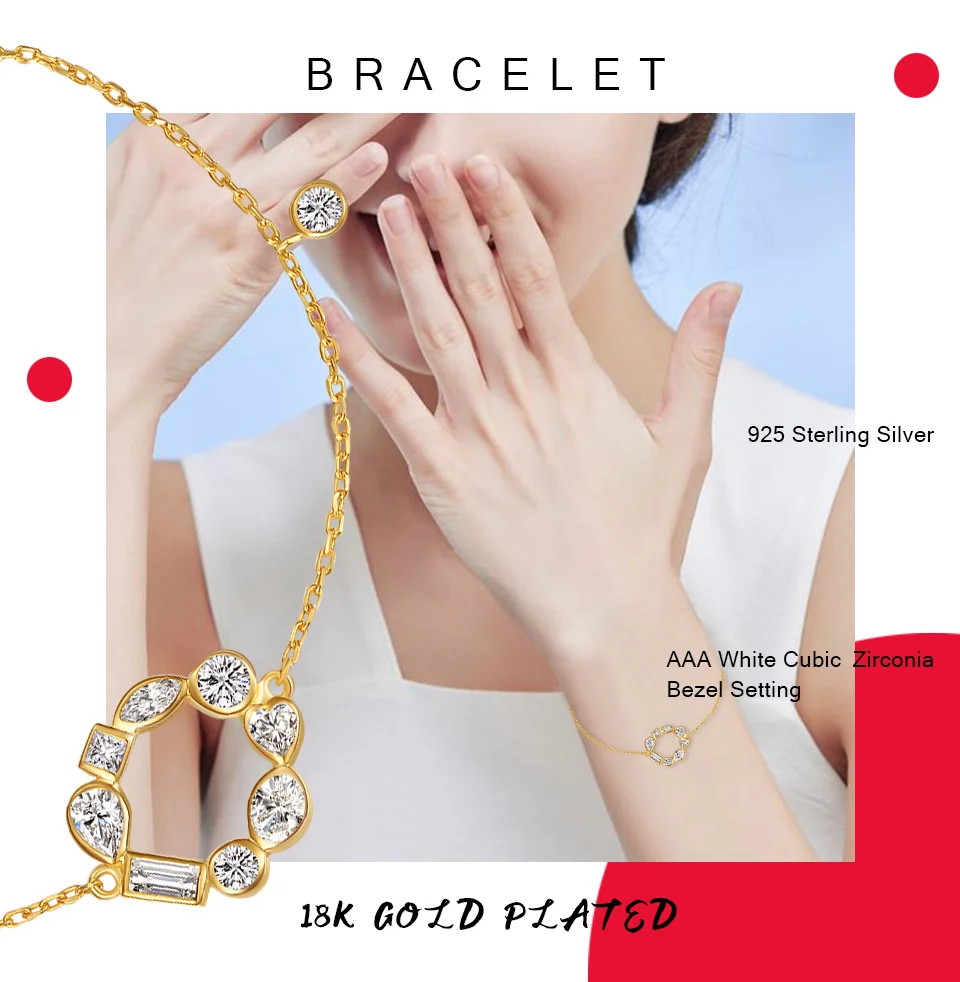 E Jewellry 925 Sterling Silver Bracelets for Women 18K Gold Plated Hollow Round Chain Link Bracelet Brand Design Fashion