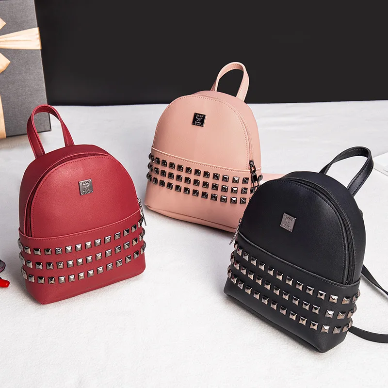 

Women‘s 2021 Trendy Personality Mini Mobile Phone Coin Holder Bags Fahsion Rivet Soft PU Leather Convenient Zipper Backpack Bag