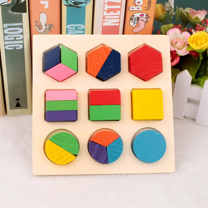 Девять сеток деревянные геометрические формы трехмерная головоломка Дошкольное