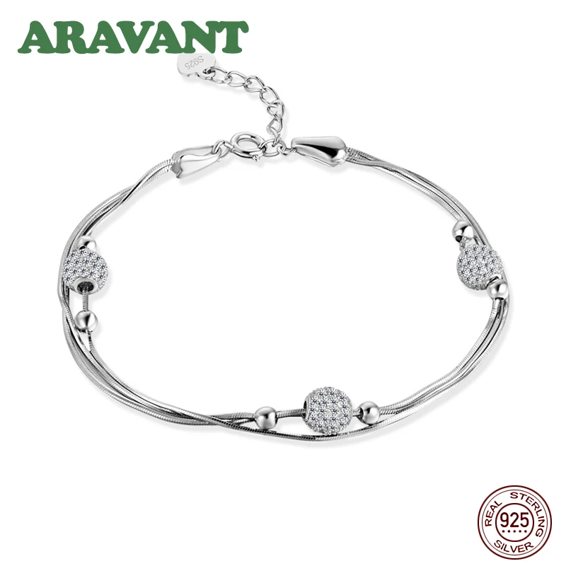 925 пробы серебро 3 слоя змея цепь с скраб шарик шарм браслеты регулируемый браслет