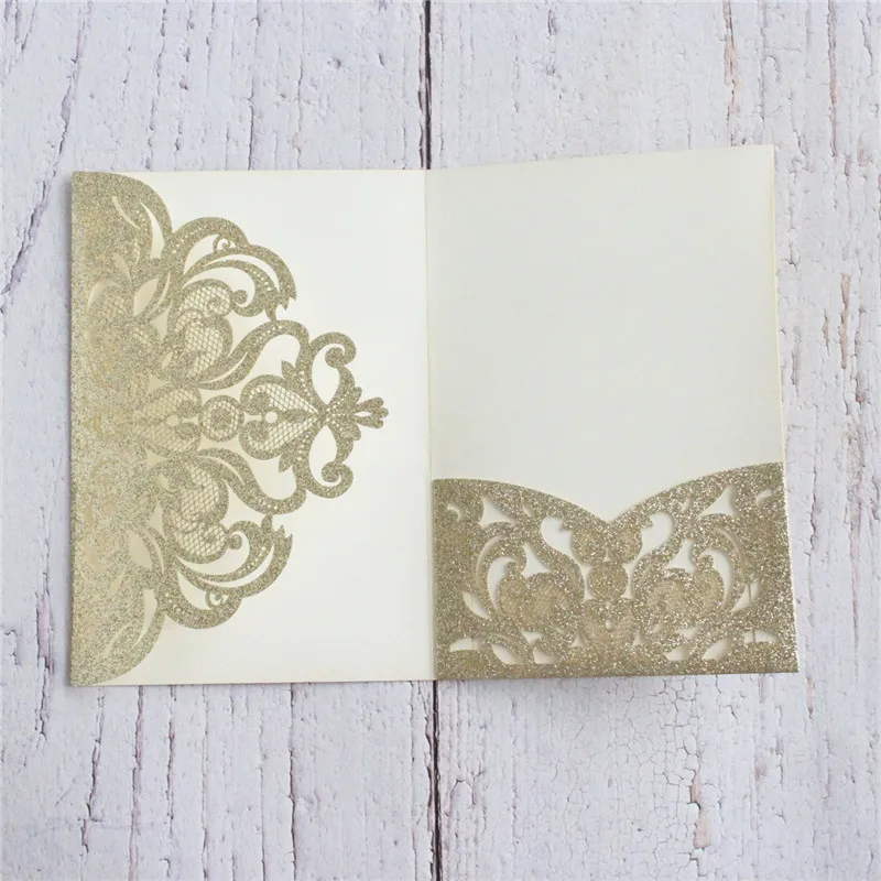 Блестящая лазерная резка пригласительная карта тройного сложения карманные