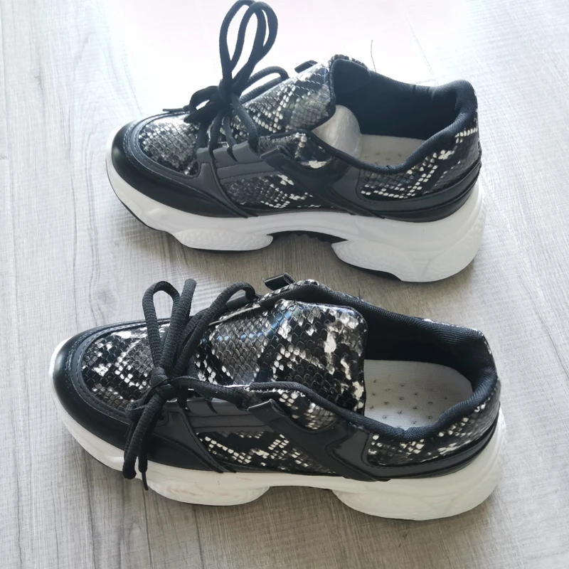 

2020 Women Snake Pattern Vulcanized Shoes Women Lace Up Sneaker Women's Comfort Mesh Flat Platform Casual Footwear Ladies Female