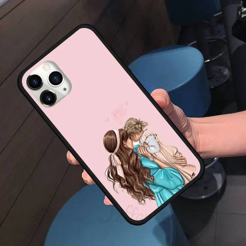 

Baby Mom Girls love pink cartoon Phone Case For iphone 7 8 12 11 XR XS pro Max Mini plus Soft silicone cover shell funda