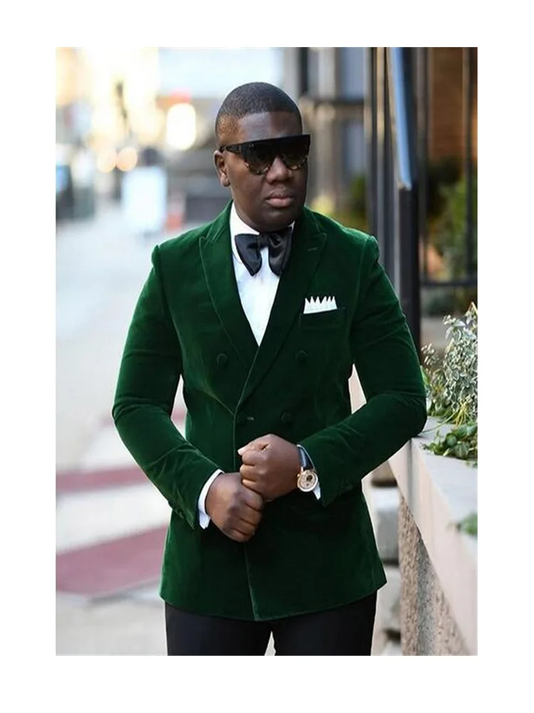 

Green Men Suits with Pants Double Breasted Slim Fit Groom Wedding Suit for Evening Party Prom Suit 2 Pieces Tuxedos Custom Made