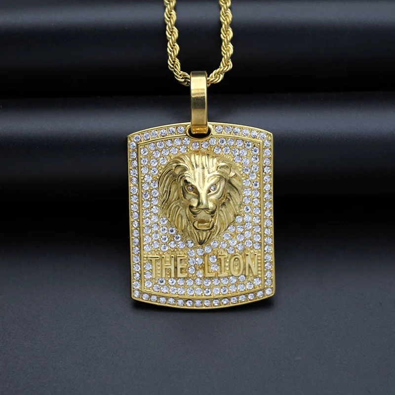 Подвески в стиле хип-хоп из нержавеющей стали золотого цвета с блестками и львом