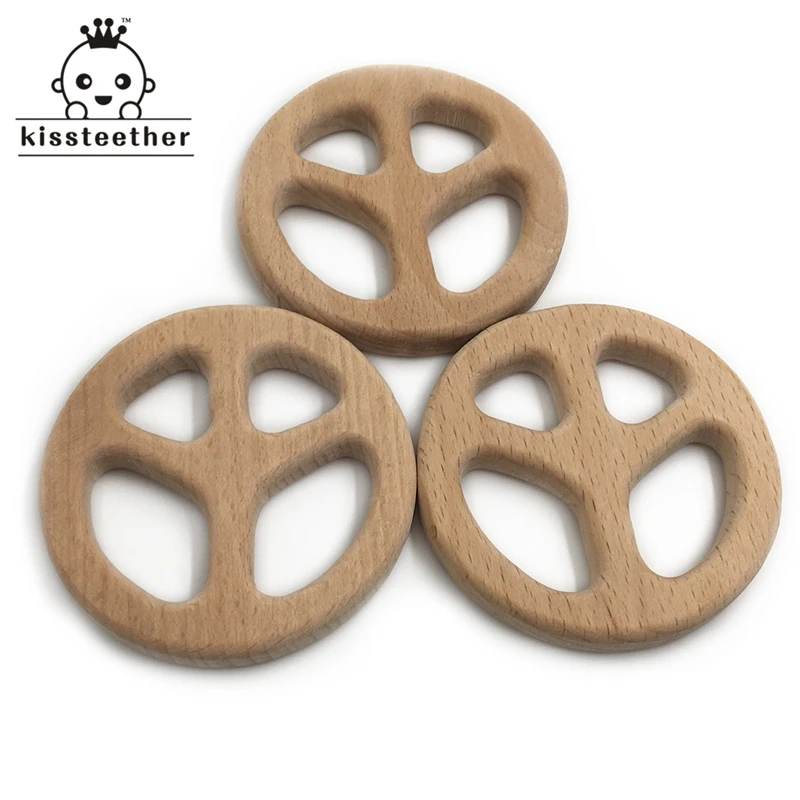 Mordedor seguro de madera hecho a mano para beb&eacute;, colgante org&aacute;nico Natural de madera de haya, Animal de juguete, accesorios para hacer joyas-4