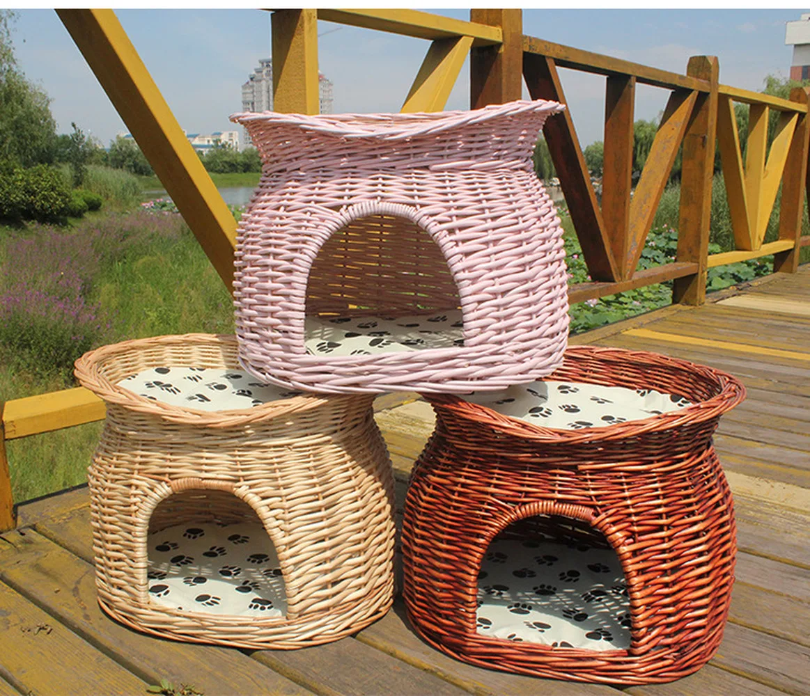 Двухуровневая плетеная кошечка корзина для дома домик питомцев спальная пещера