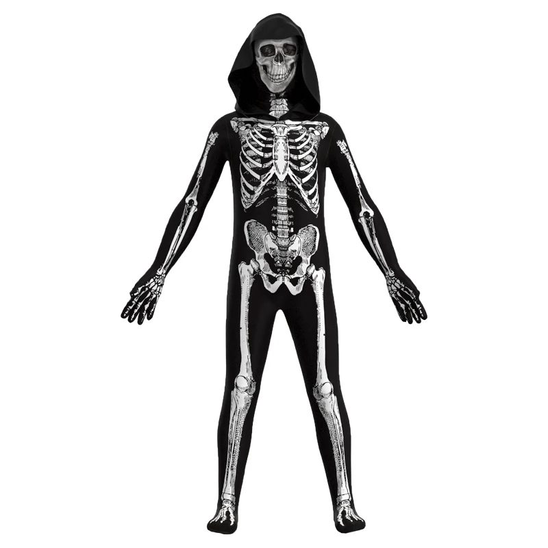 Страшный костюм Черепа скелета косплей костюм Зомби костюм на Хэллоуин для детей