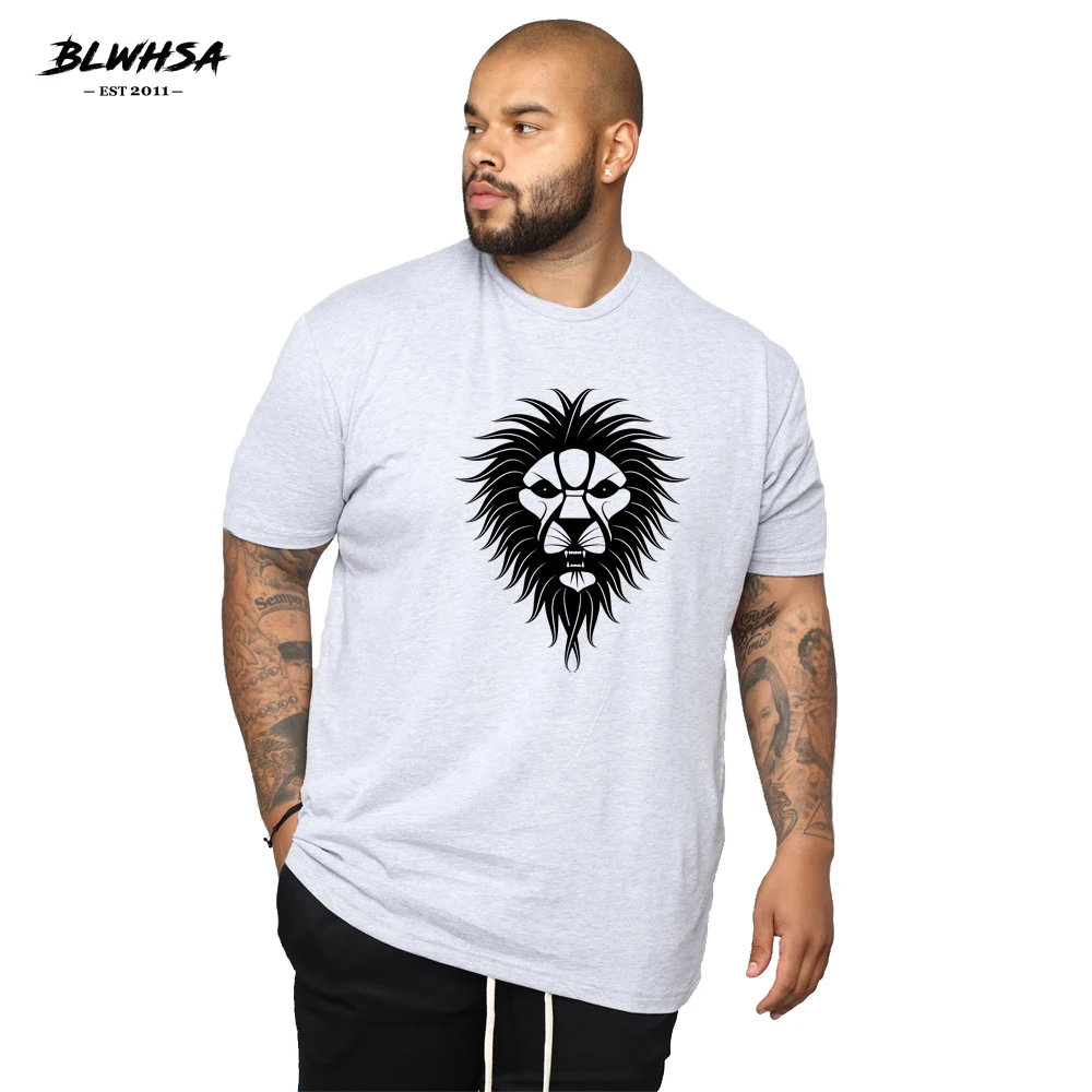 

BLWHSH Lion Printing T Shirt Men Casual Short Sleeve Cotton T-shirt Funny Black Lion Printed Brand Plump Men Plus Tops Shirts