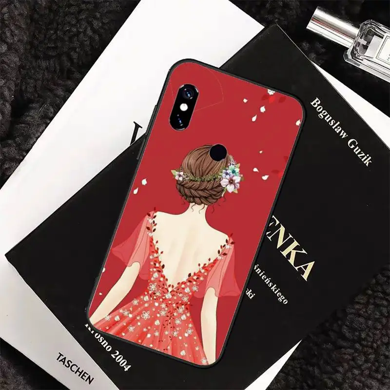 

Wedding Dress Girl Peony Phone Case For Xiaomi Redmi 7 8 9t a3Pro 9se k20 mi8 max3 lite 9 note 9s 10 pro